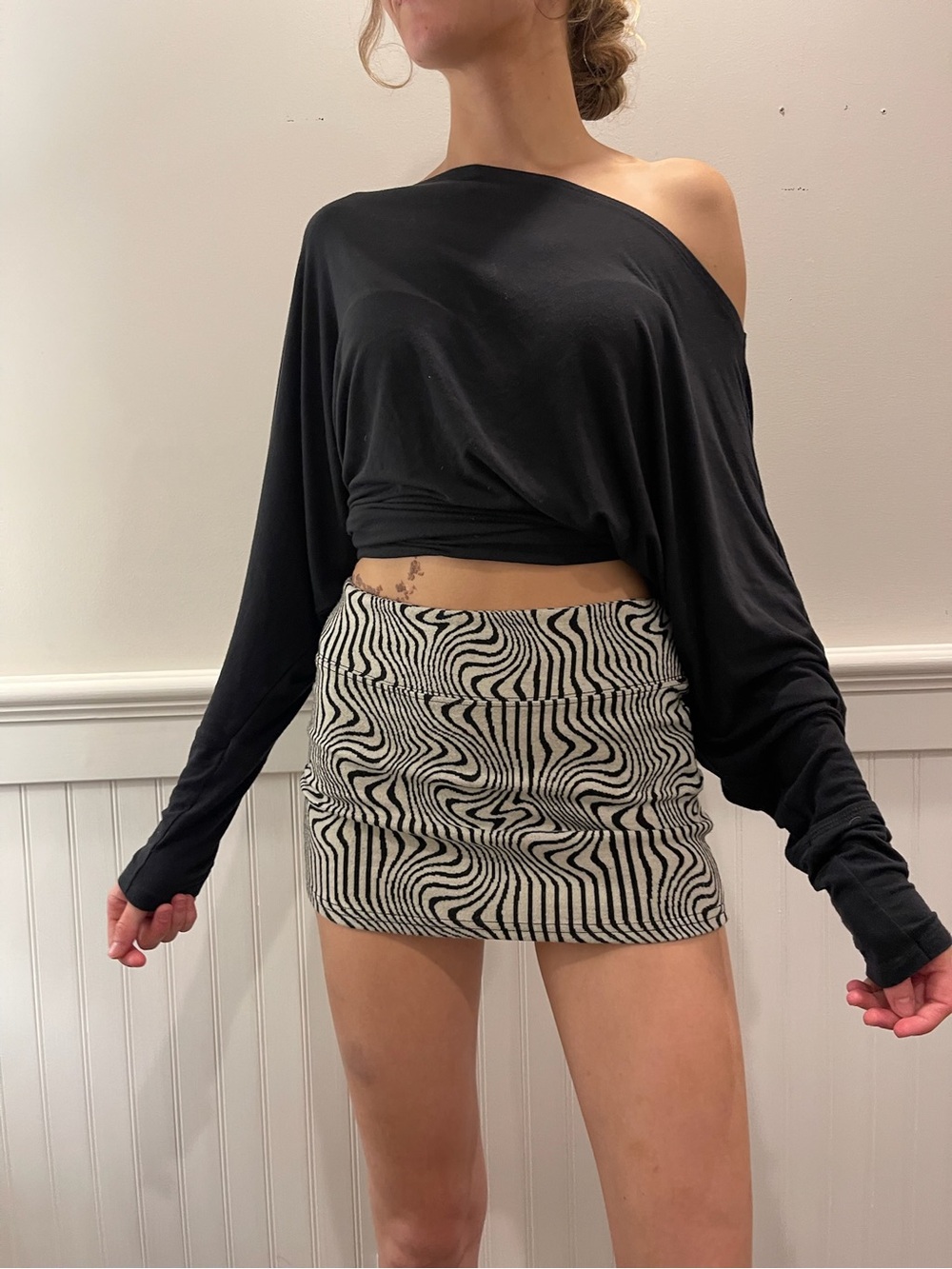Black & Ivory Swirl Mini Skirt